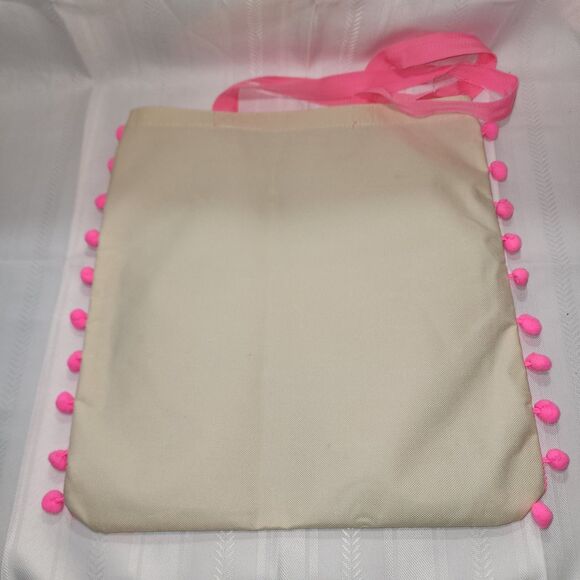 Flamingo Patterned Beach Bag Bright Pink 15 X 16" - Picture 5 of 8